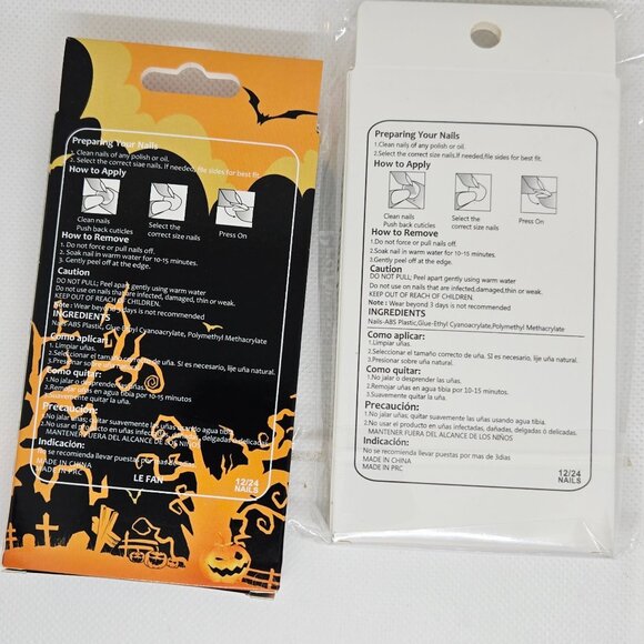 NIB SET OF 2 HALLOWEEN THEME PARTY/DECOR COFFIN STILETTO PRESS ON NAILS 48 TOTAL - Picture 5 of 6